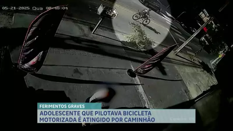 Acidente entre caminhão e bicicleta motorizada deixa adolescente ferido em Betim, MG
