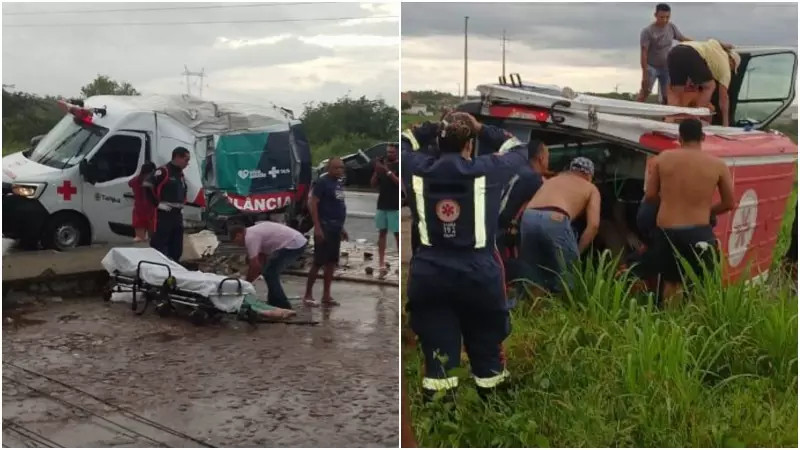 Ambulância se envolve em acidente no Ceará e segunda viatura tomba a caminho do socorro