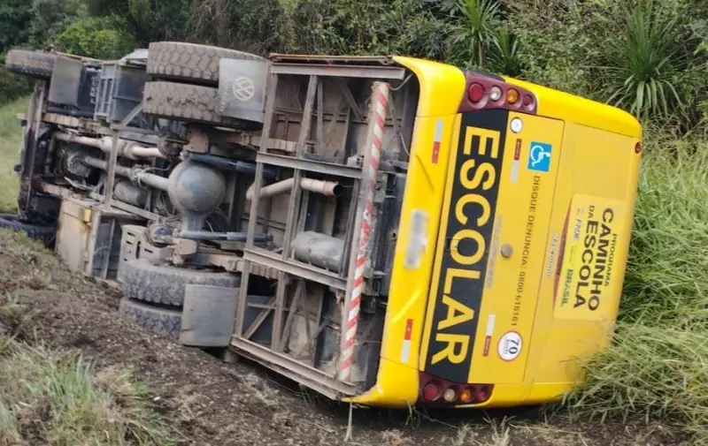 Bêbado rouba ônibus escolar, percorre quilômetros e capota veículo no Paraná