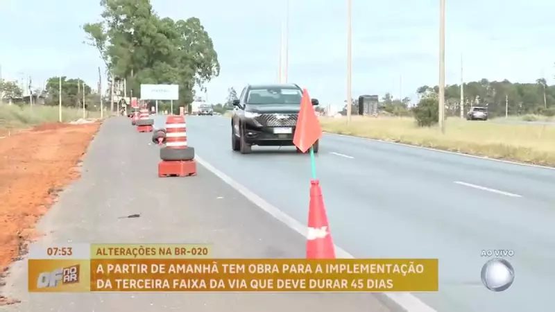 BR-020 terá mudanças no trânsito a partir de quinta-feira devido a obras de terceira faixa