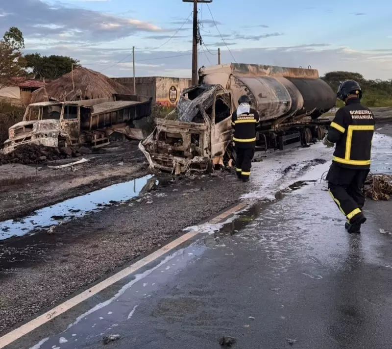 Caminhão-tanque explode após colisão na BR-402 no MA; motorista morre carbonizado