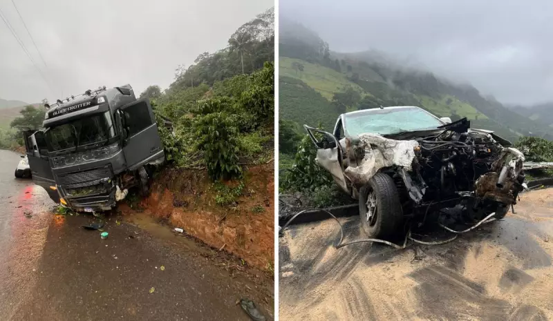 Carreta despenca de ribanceira após colisão com caminhonete em Castelo (ES)