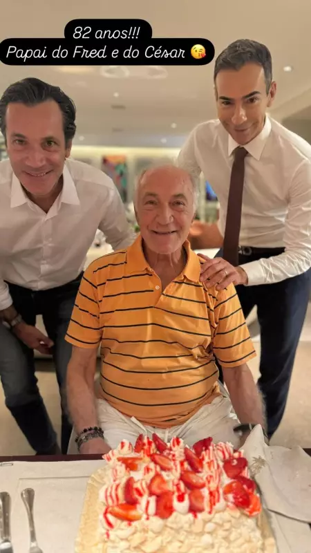 César Tralli celebra 82 anos do pai com festa emocionante e família reunida: 'Viva o Cezão!'