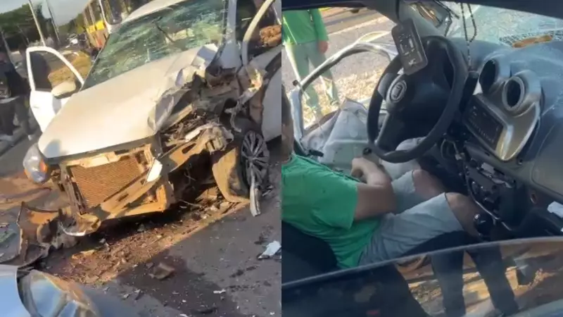 Choque entre carros deixa motorista preso às ferragens e com braço fraturado em Teresina