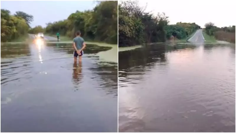 Chuva intensa de 137 mm interdita rodovia, alaga parque de vaquejada e deixa moradores ilhados em Tauá, Ceará