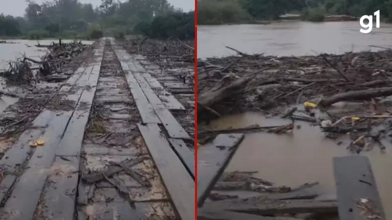 Chuva intensa derruba ponte e deixa moradores isolados em Cacequi, RS