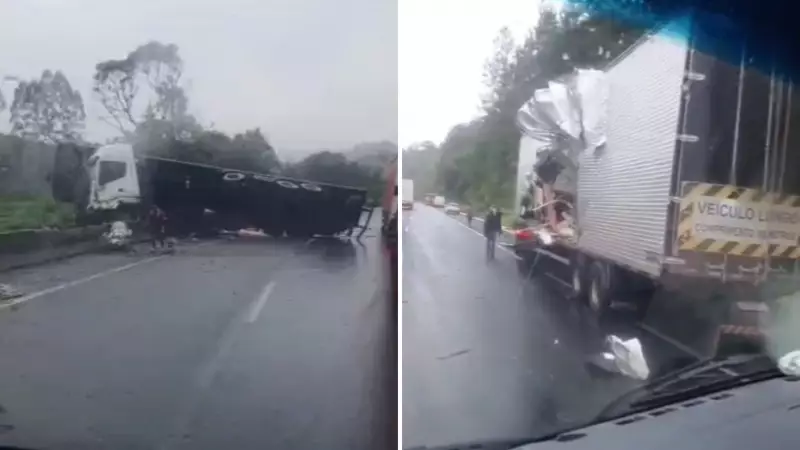 Colisão entre três carretas na Rodovia Régis Bittencourt deixa motorista ferido em SP