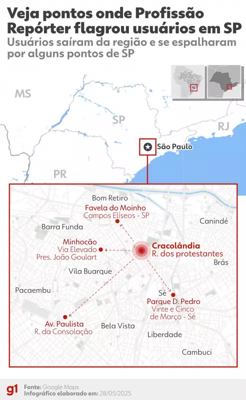 Cracolândia em SP: Mapa revela pontos críticos de uso de drogas flagrados pelo Profissão Repórter
