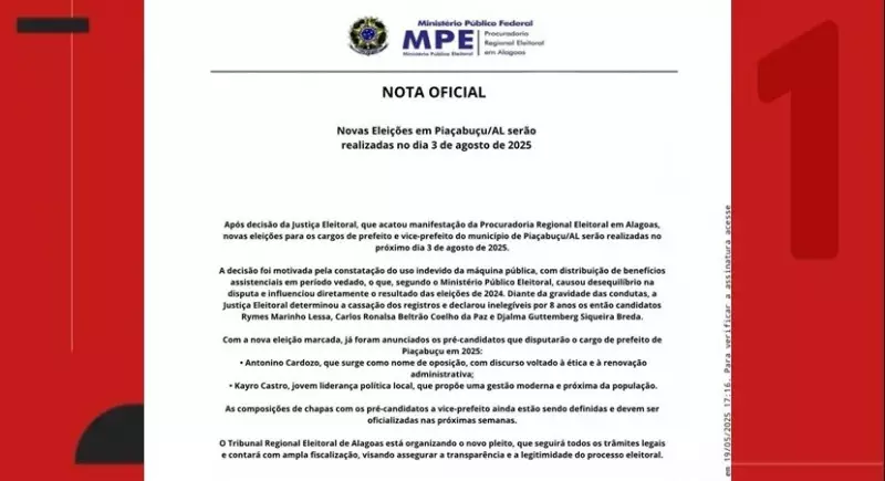 Fake news alerta sobre eleições em Piacabucu: TRE-AL desmente nota falsa