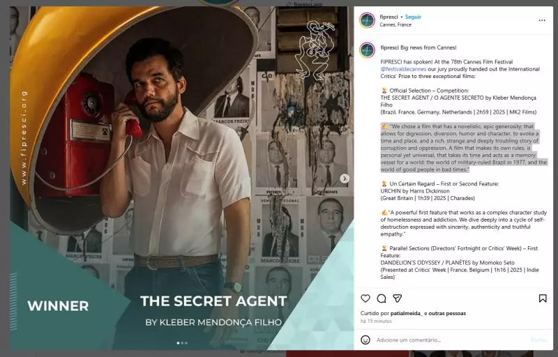 Filme 'O Agente Secreto' conquista prêmio da crítica no Festival de Cannes e mira Palma de Ouro