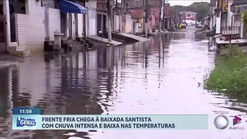 Frente fria chega à Baixada Santista com chuva intensa e queda nas temperaturas