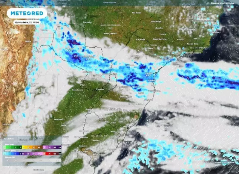 Frente fria provoca chuvas intensas no Sul e Sudeste nesta quinta-feira (22)