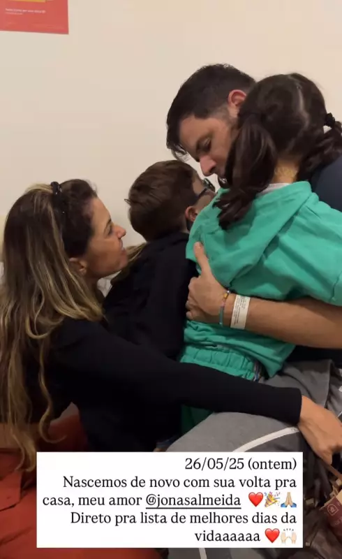Jonas Almeida recebe alta após cirurgia para retirada de tumor: 'Nascemos de novo', diz esposa emocionada