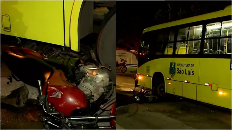 Motociclista de aplicativo avança sinal vermelho e é atingido por ônibus em São Luís