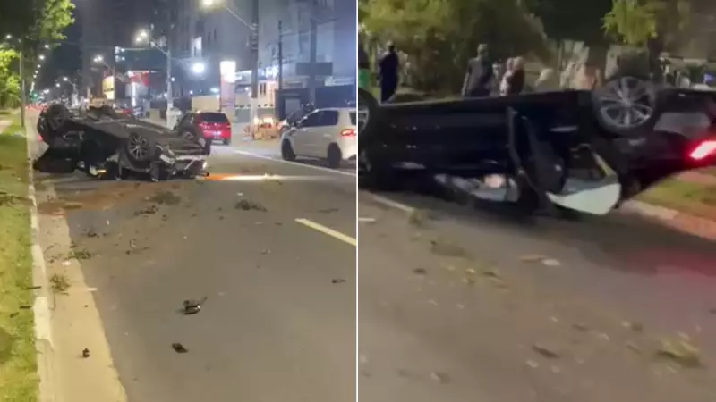 Motorista embriagado causa acidente grave e capota carro em Guarujá, SP