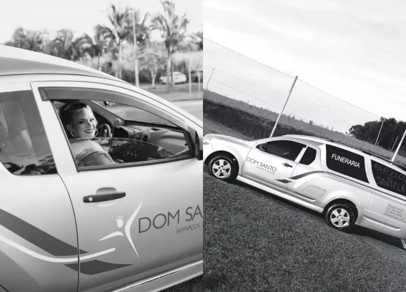 Noiva usa carro funerário para chegar ao casamento após dois anos visitando funerais para ver noivo