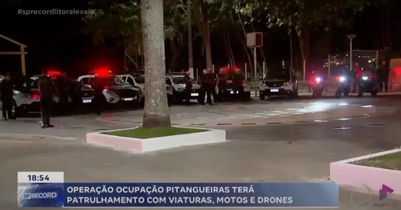 Operação Ocupação Pitangueiras: Segurança reforçada com viaturas, motos e drones no litoral paulista
