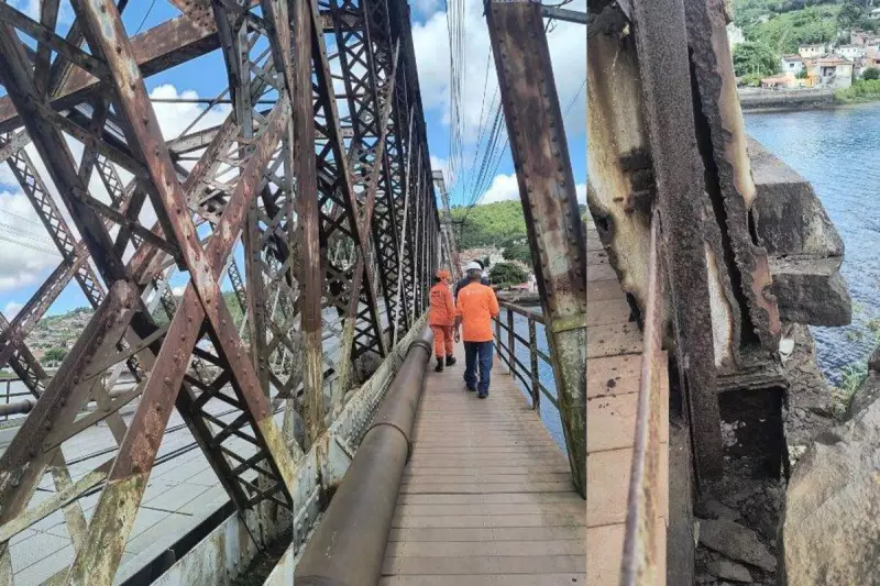 Ponte Dom Pedro II em Cachoeira passa por vistoria técnica após alertas de risco