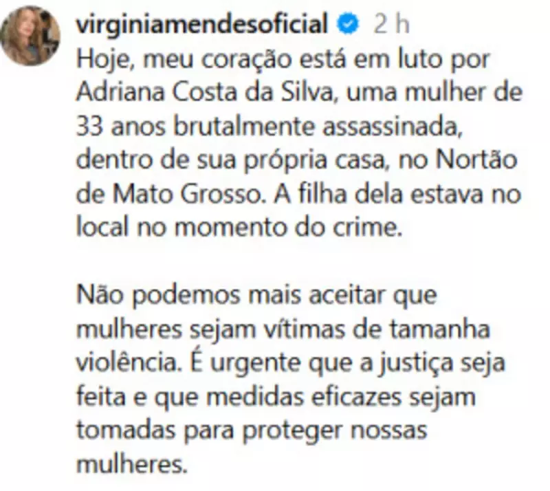 Primeira-dama de MT pede leis mais duras após feminicídio chocante em Sinop