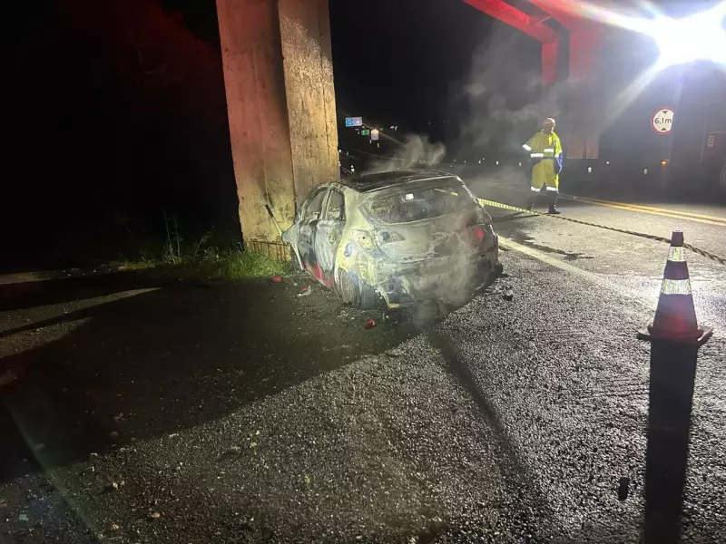 Tragédia na BR-277: Carro colide em viaduto, pega fogo e motorista morre carbonizado no Paraná