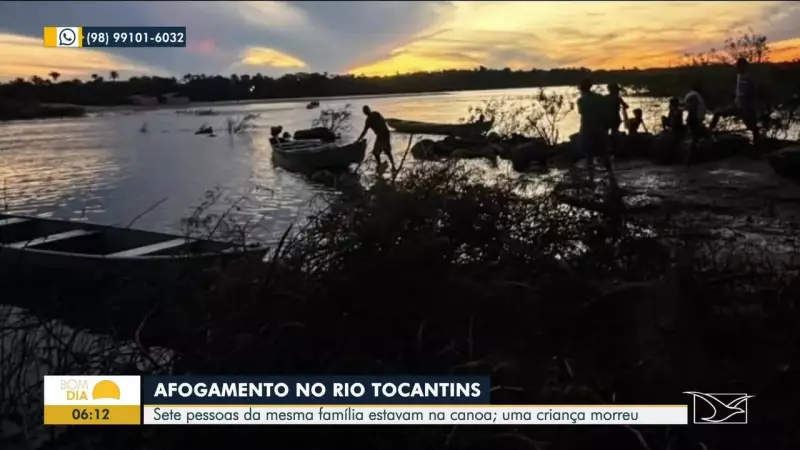 Tragédia no Rio Tocantins: Criança morre e quatro familiares desaparecem após barco virar no MA