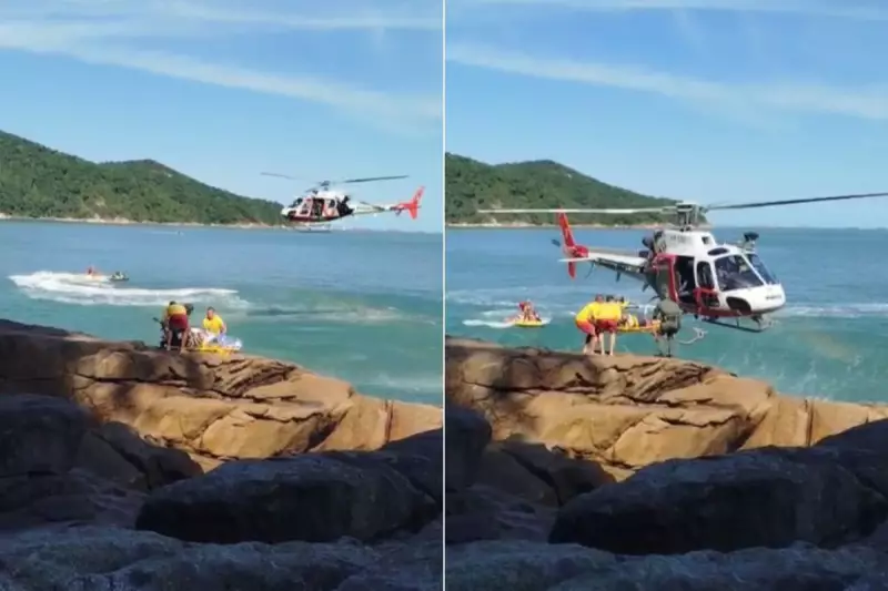 Turista é resgatado após cair de pedra enquanto pescava no litoral de SP — veja o vídeo