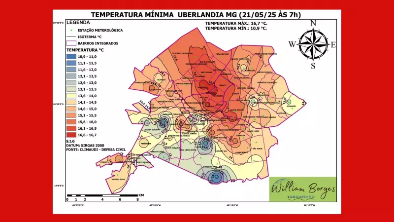 Uberlândia registra temperatura mais baixa do ano: 10,9°C no Shopping Park