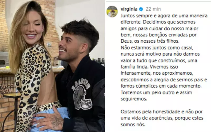 Virgínia e Zé Felipe anunciam separação, mas afirmam: 'Continuamos torcendo um pelo outro'