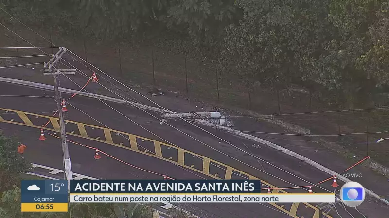 Acidente com carro derruba poste e causa desvio de 5 linhas de ônibus no Horto, Zona Norte de SP