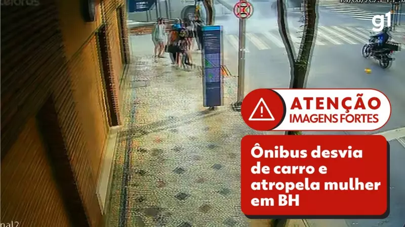 Acidente com ônibus derruba poste e deixa mulher gravemente ferida no centro de BH; veja vídeo
