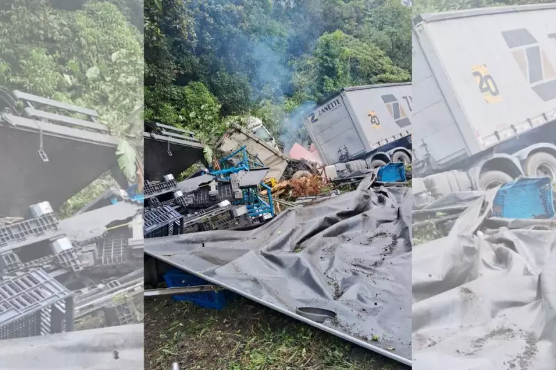 Acidente entre carretas e caminhão deixa ferido na BR-376 em Garuva (SC)