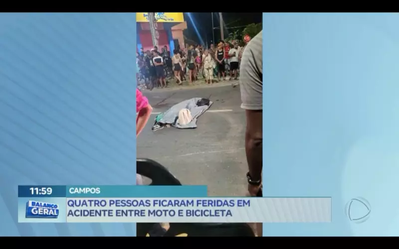 Acidente entre moto e bicicleta deixa quatro feridos no interior do RJ