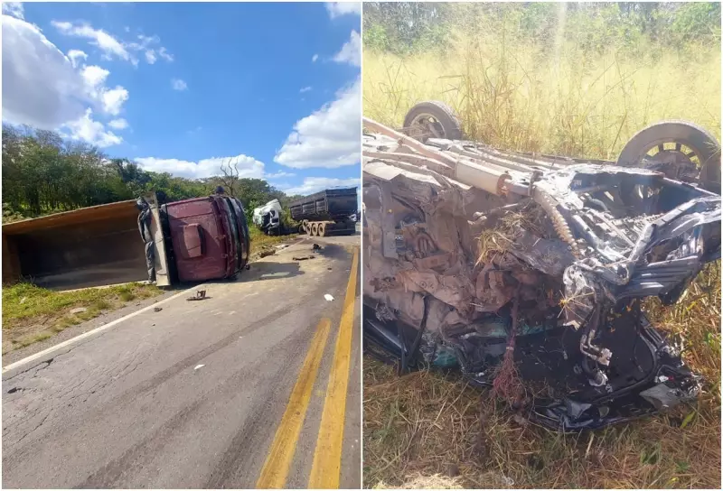 Acidente na BR-354: Carro capota após ser atingido por dois caminhões, mas casal escapa com ferimentos leves