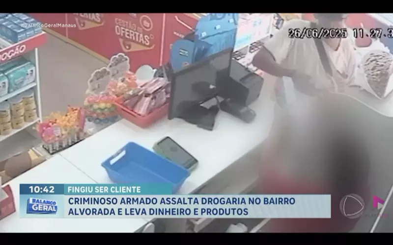 Assalto em Manaus: Criminoso finge ser cliente e rouba drogaria — veja detalhes