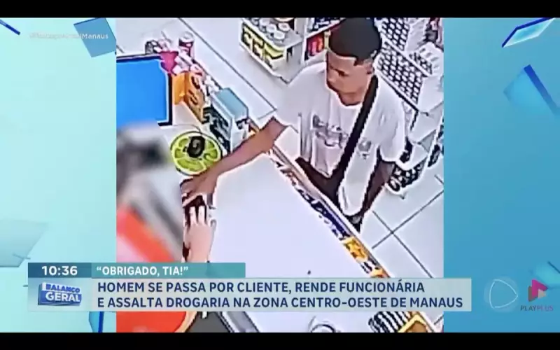 Assalto inusitado: Homem agradece funcionária após roubar drogaria em Manaus