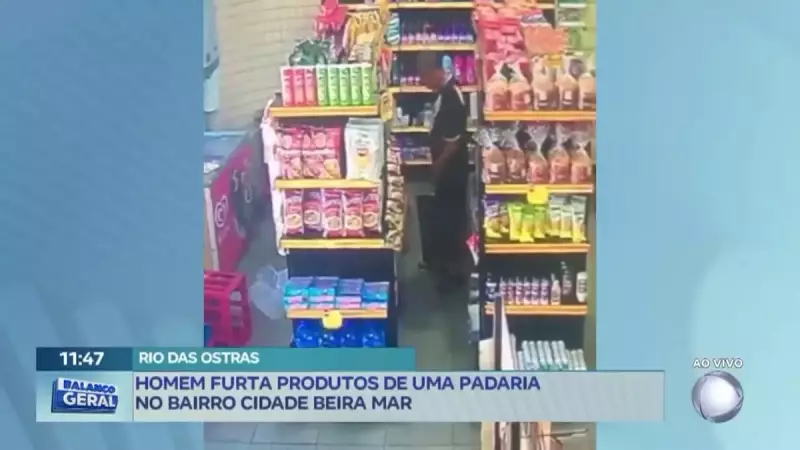 Câmeras de segurança registram furto em padaria de Rio das Ostras, RJ