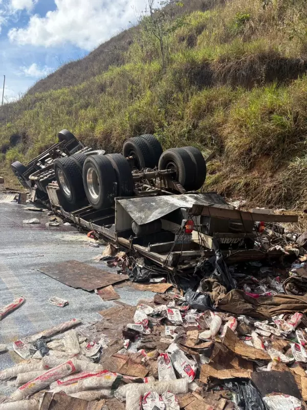 Caminhão tomba e carga é saqueada em rodovia de Minas Gerais; veja vídeo