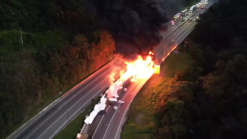 Caminhão tomba e pega fogo na BR-376 no Paraná: veja detalhes do acidente