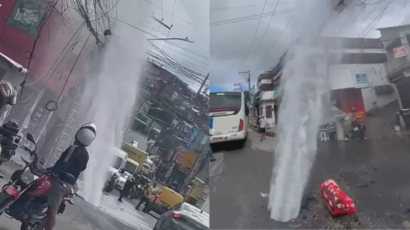Cano mestre da Compesa estoura em Cavaleiro e água jorra sobre fiação elétrica; veja vídeo