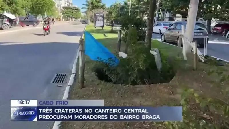 Canteiro central em Cabo Frio (RJ) vira risco para moradores devido a crateras