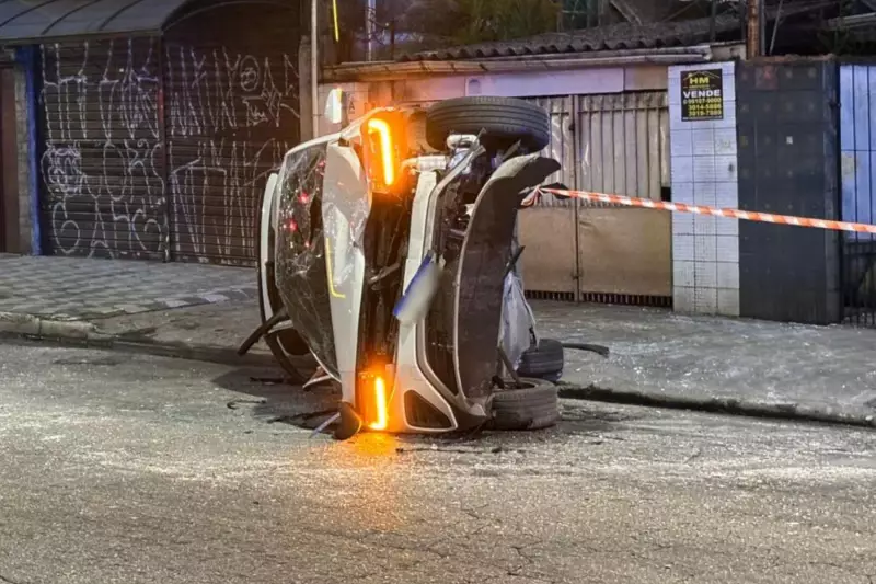 Carro furou bloqueio da PM, capotou e arremessou mulher no litoral de SP; veja o vídeo chocante