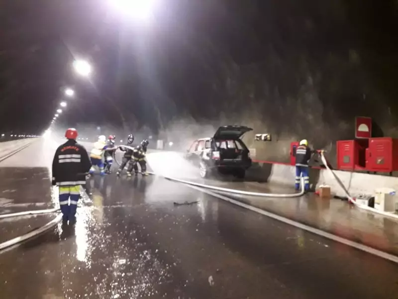Carro pega fogo dentro do túnel da Rodovia dos Tamoios e causa transtornos em Caraguatatuba, SP