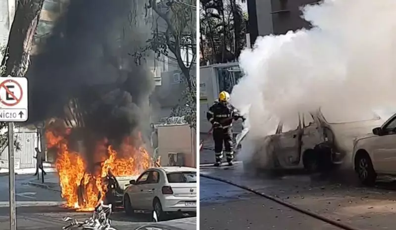 Carro pega fogo em Jardim da Penha: veja o vídeo impressionante