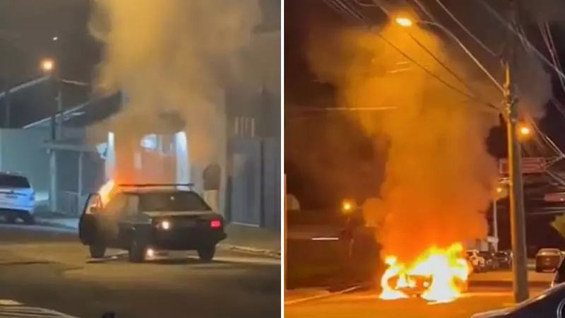 Carro pega fogo enquanto trafega no interior de SP; veja o vídeo chocante