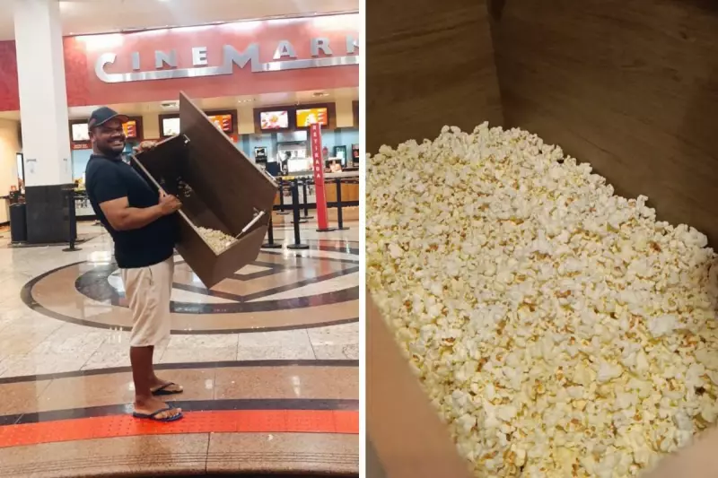 Casal viraliza ao usar armário de cozinha como balde de pipoca em promoção de cinema
