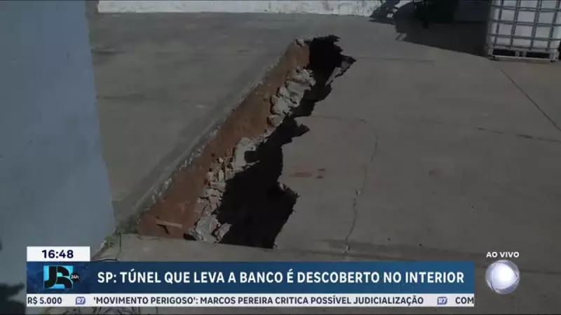 Chão de posto de combustíveis desaba e revela túnel em construção que levaria até agência bancária