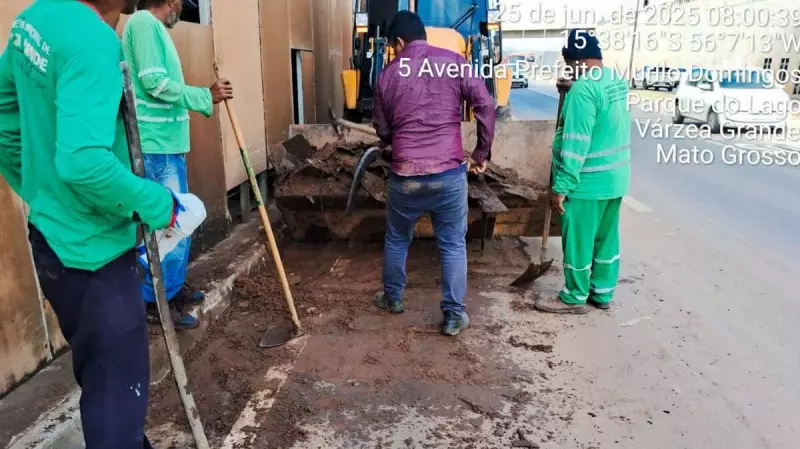 Chuva intensa em Várzea Grande: Obras atuam em ponto crítico de acúmulo de água