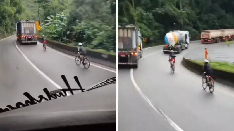 Ciclistas arriscam vida descendo Serra da Anchieta entre caminhões no litoral de SP; veja vídeo