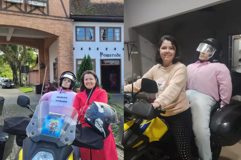Estudante percorre mais de 2 mil km de MS a SC com marido reborn na garupa da moto: veja o vídeo emocionante