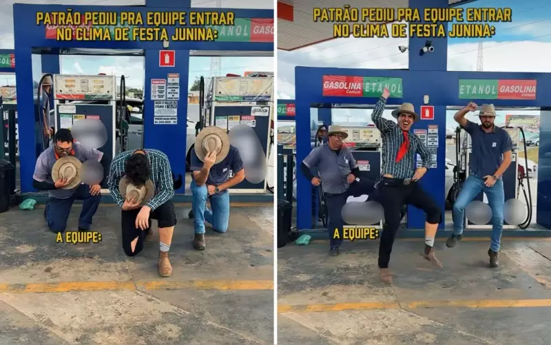 Funcionários de posto de combustível viralizam com dança junina; vídeo faz sucesso na web